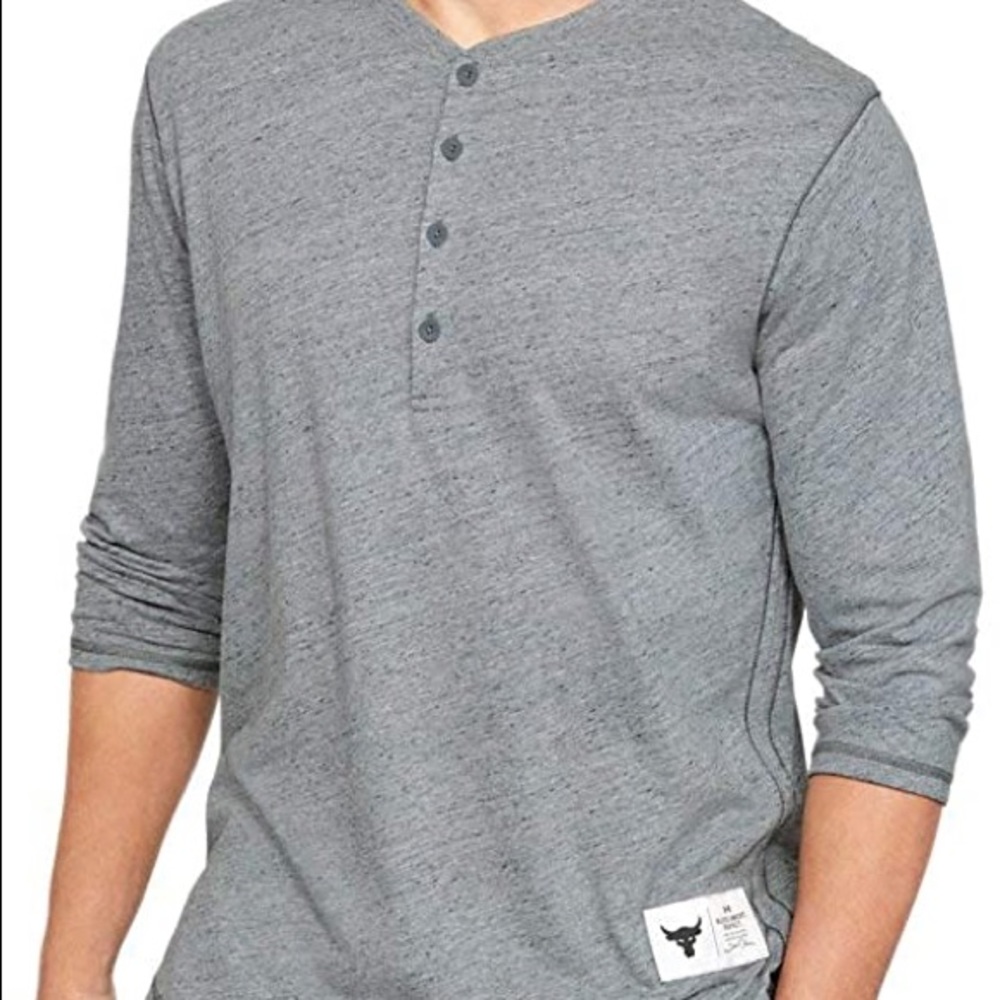 Men’s Under Armour Project Rock ¾ Sleeve Henley Shirt Light Gray Size Small NEW